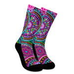 Purple Teal Circle Mandala Print Crew Socks