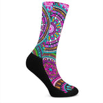 Purple Teal Circle Mandala Print Crew Socks