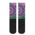 Purple Teal Circle Mandala Print Crew Socks