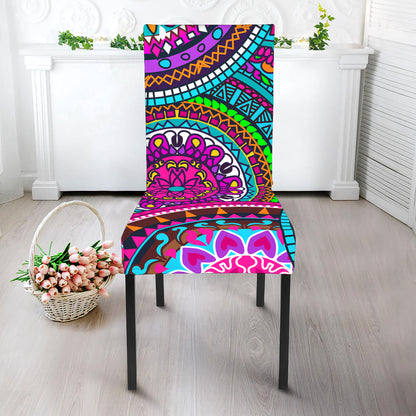 Purple Teal Circle Mandala Print Dining Chair Slipcover