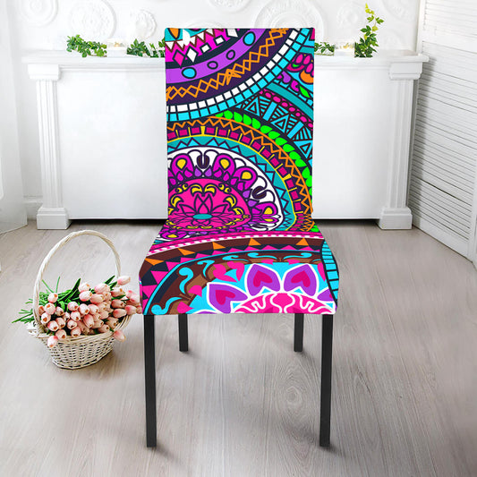Purple Teal Circle Mandala Print Dining Chair Slipcover