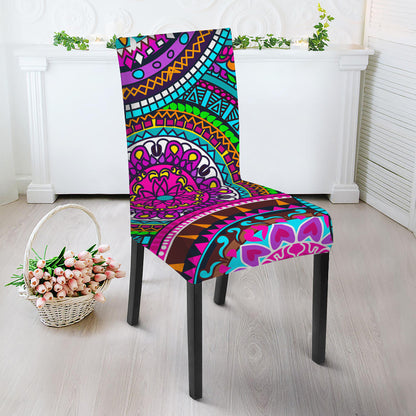 Purple Teal Circle Mandala Print Dining Chair Slipcover