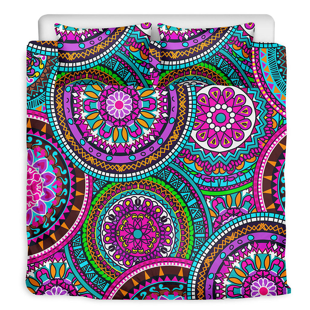 Purple Teal Circle Mandala Print Duvet Cover Bedding Set