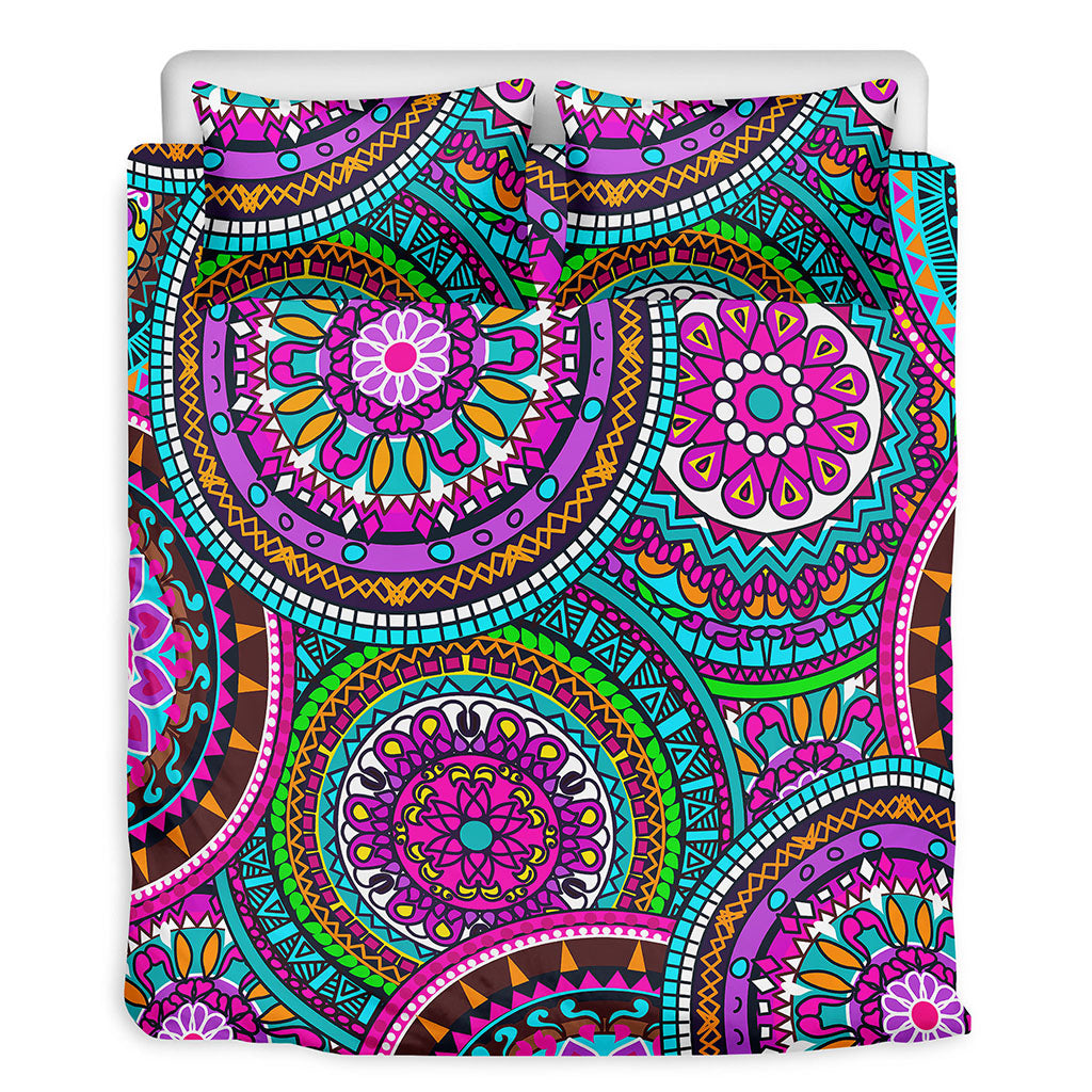 Purple Teal Circle Mandala Print Duvet Cover Bedding Set
