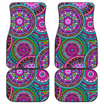 Purple Teal Circle Mandala Print Front and Back Car Floor Mats