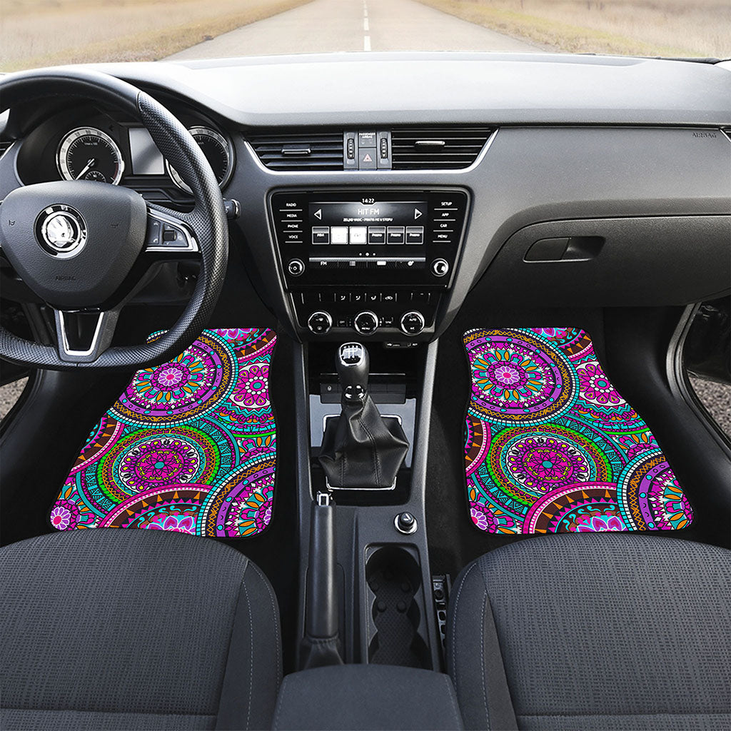 Purple Teal Circle Mandala Print Front and Back Car Floor Mats