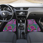 Purple Teal Circle Mandala Print Front and Back Car Floor Mats