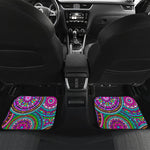 Purple Teal Circle Mandala Print Front and Back Car Floor Mats