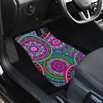 Purple Teal Circle Mandala Print Front and Back Car Floor Mats