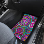 Purple Teal Circle Mandala Print Front and Back Car Floor Mats