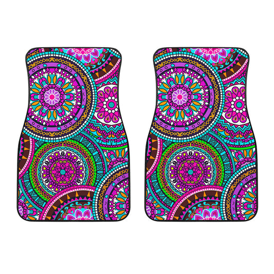 Purple Teal Circle Mandala Print Front Car Floor Mats
