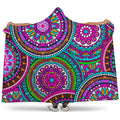 Purple Teal Circle Mandala Print Hooded Blanket