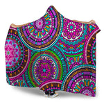 Purple Teal Circle Mandala Print Hooded Blanket