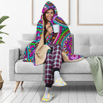 Purple Teal Circle Mandala Print Hooded Blanket