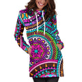 Purple Teal Circle Mandala Print Pullover Hoodie Dress