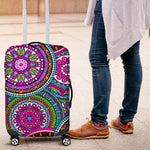 Purple Teal Circle Mandala Print Luggage Cover GearFrost