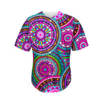 Purple Teal Circle Mandala Print Men's Baseball Jersey
