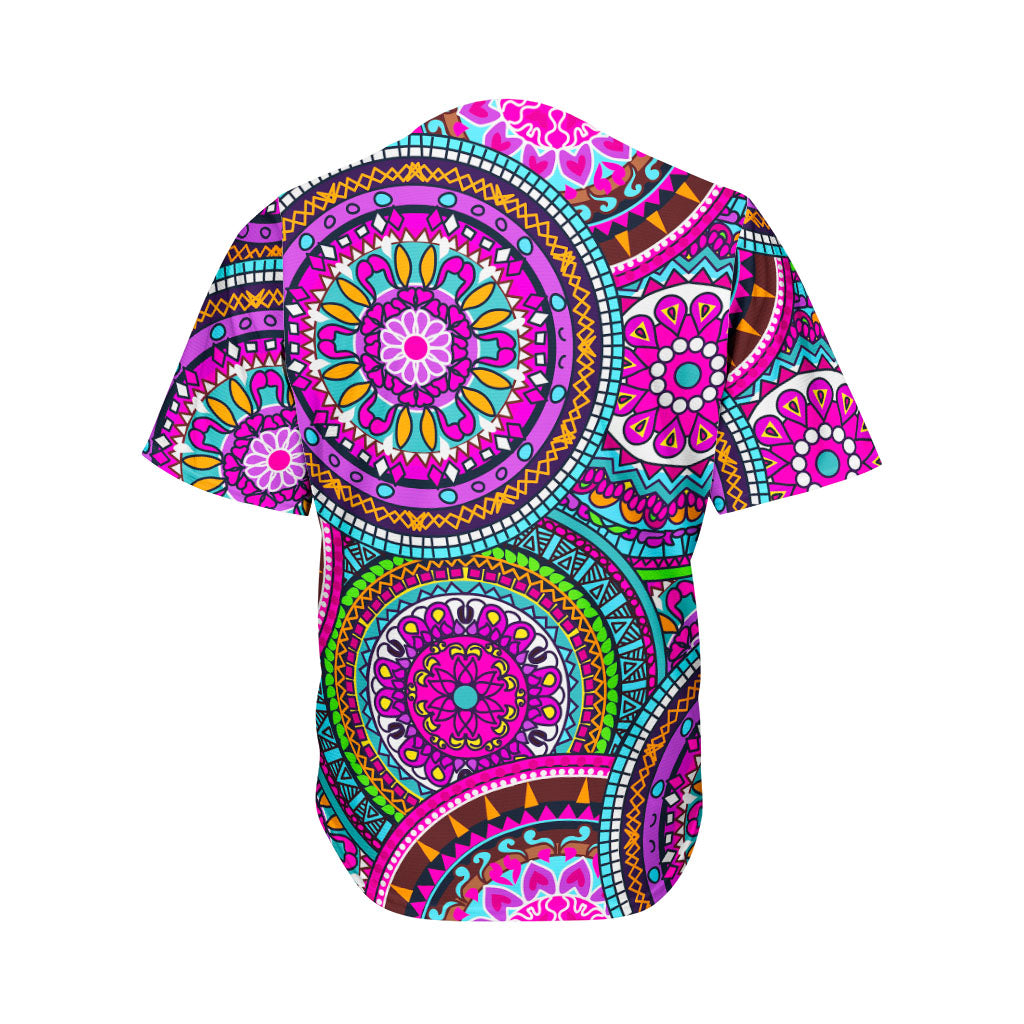 Purple Teal Circle Mandala Print Men's Baseball Jersey