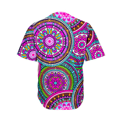 Purple Teal Circle Mandala Print Men's Baseball Jersey