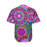 Purple Teal Circle Mandala Print Men's Baseball Jersey