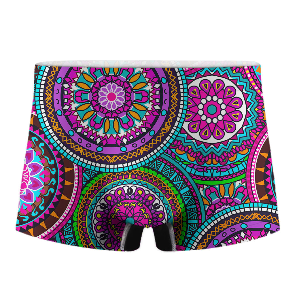 Purple Teal Circle Mandala Print Men's Boxer Briefs