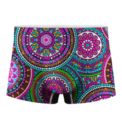 Purple Teal Circle Mandala Print Men's Boxer Briefs