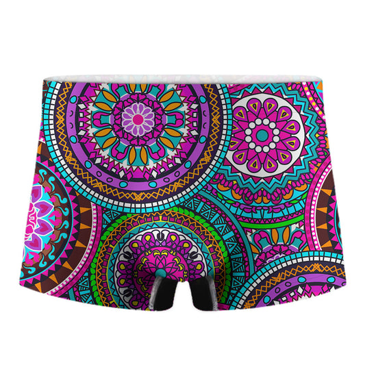 Purple Teal Circle Mandala Print Men's Boxer Briefs