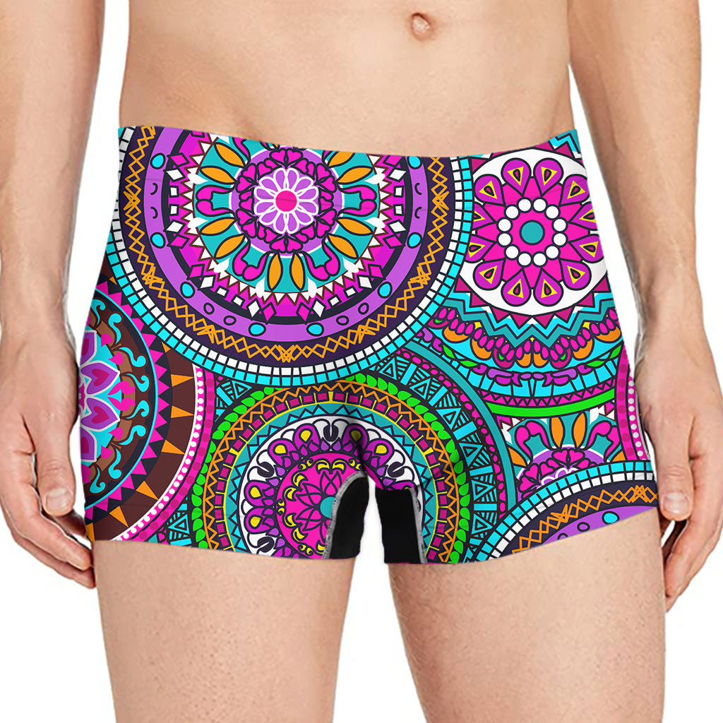 Purple Teal Circle Mandala Print Men's Boxer Briefs