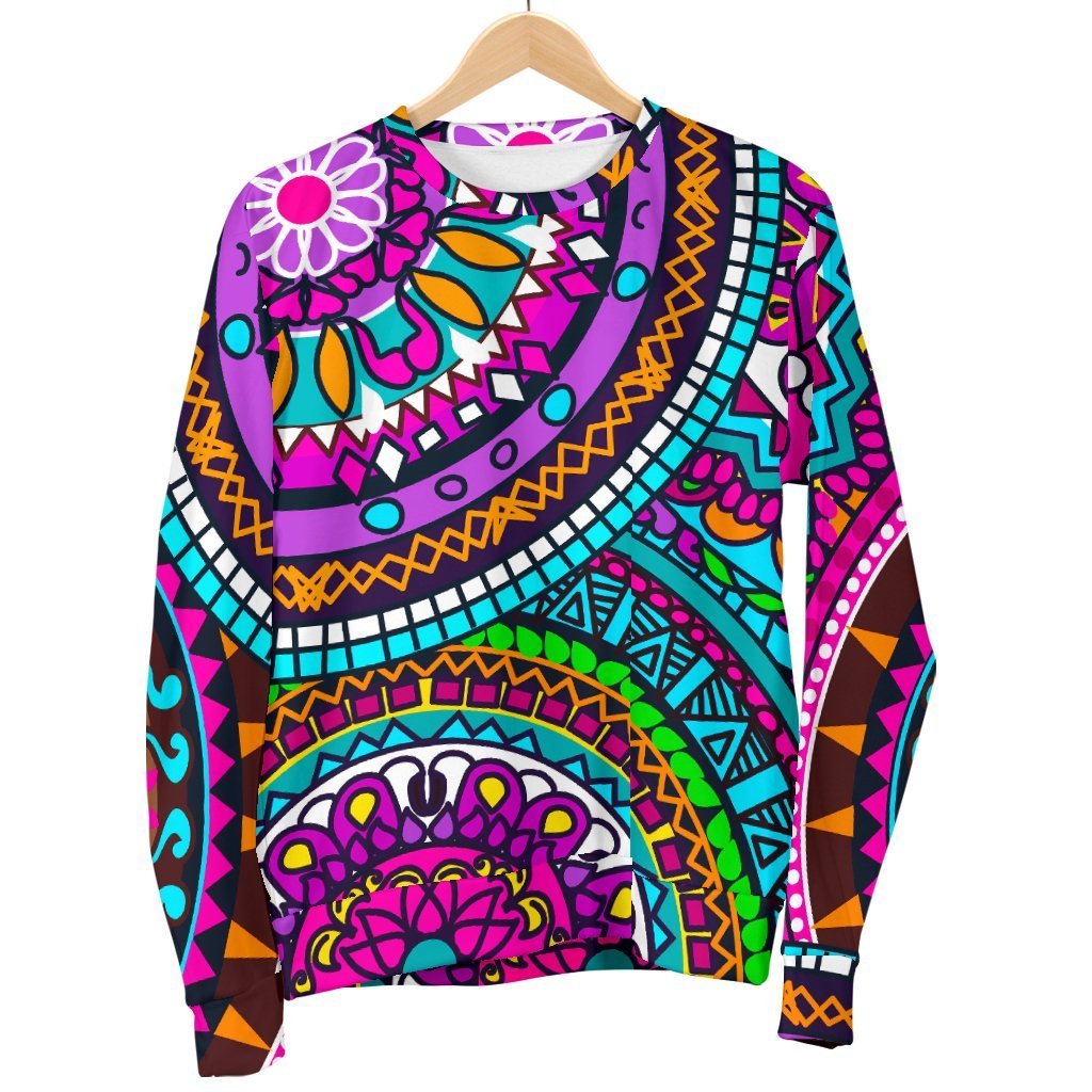 Purple Teal Circle Mandala Print Men's Crewneck Sweatshirt GearFrost