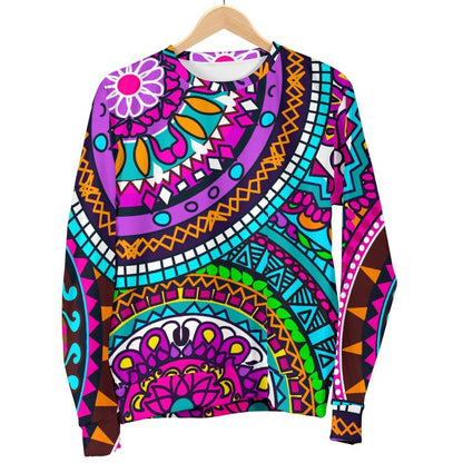 Purple Teal Circle Mandala Print Men's Crewneck Sweatshirt GearFrost