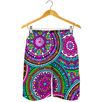 Purple Teal Circle Mandala Print Men's Shorts