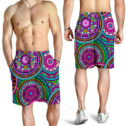 Purple Teal Circle Mandala Print Men's Shorts