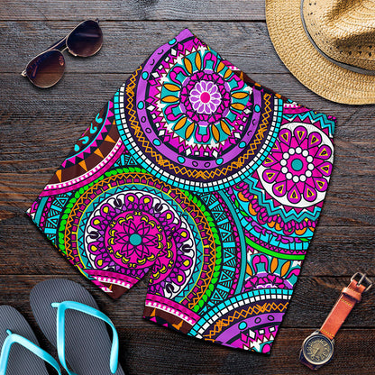 Purple Teal Circle Mandala Print Men's Shorts
