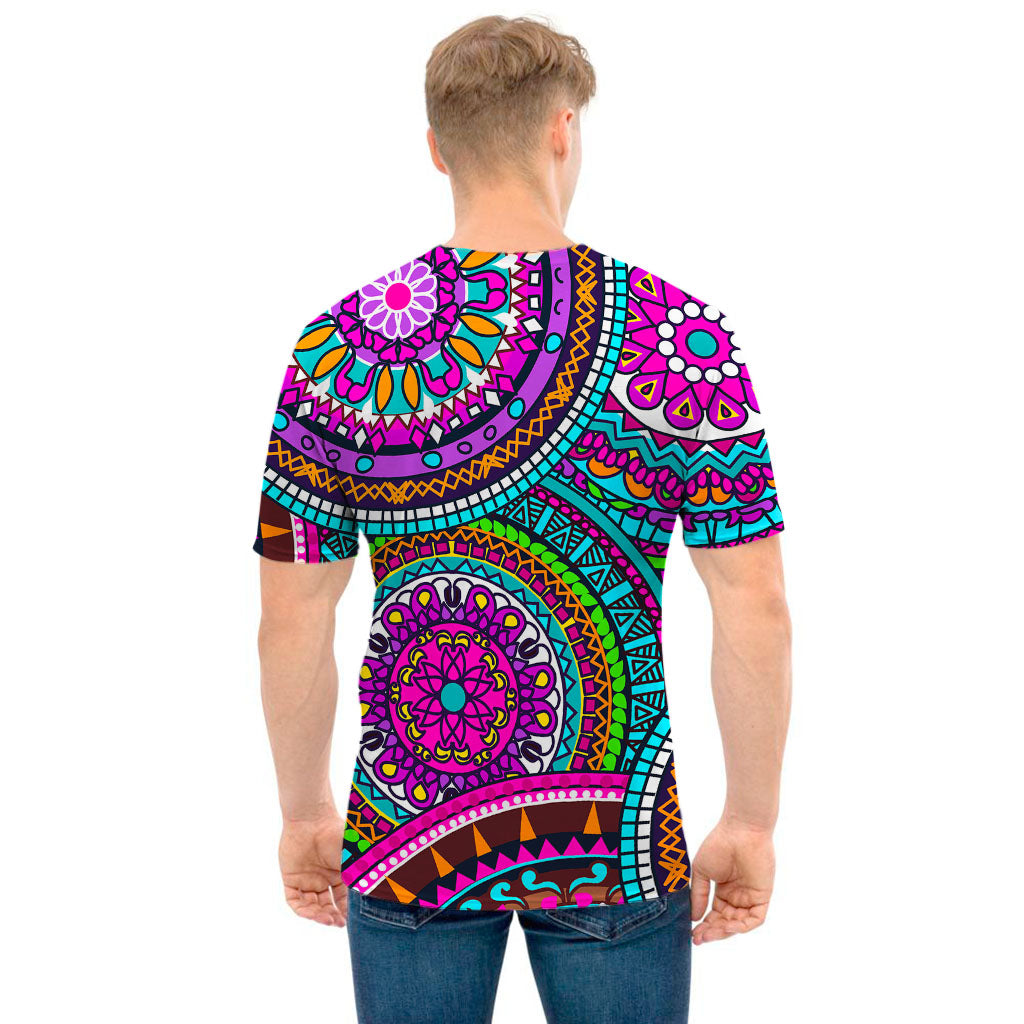 Purple Teal Circle Mandala Print Men's T-Shirt