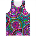 Purple Teal Circle Mandala Print Men's Tank Top