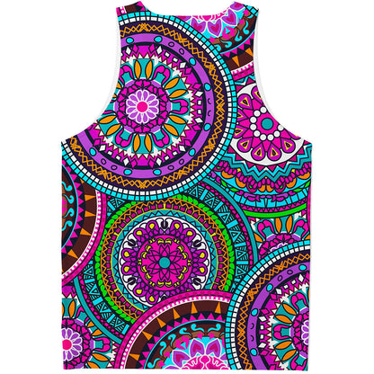 Purple Teal Circle Mandala Print Men's Tank Top