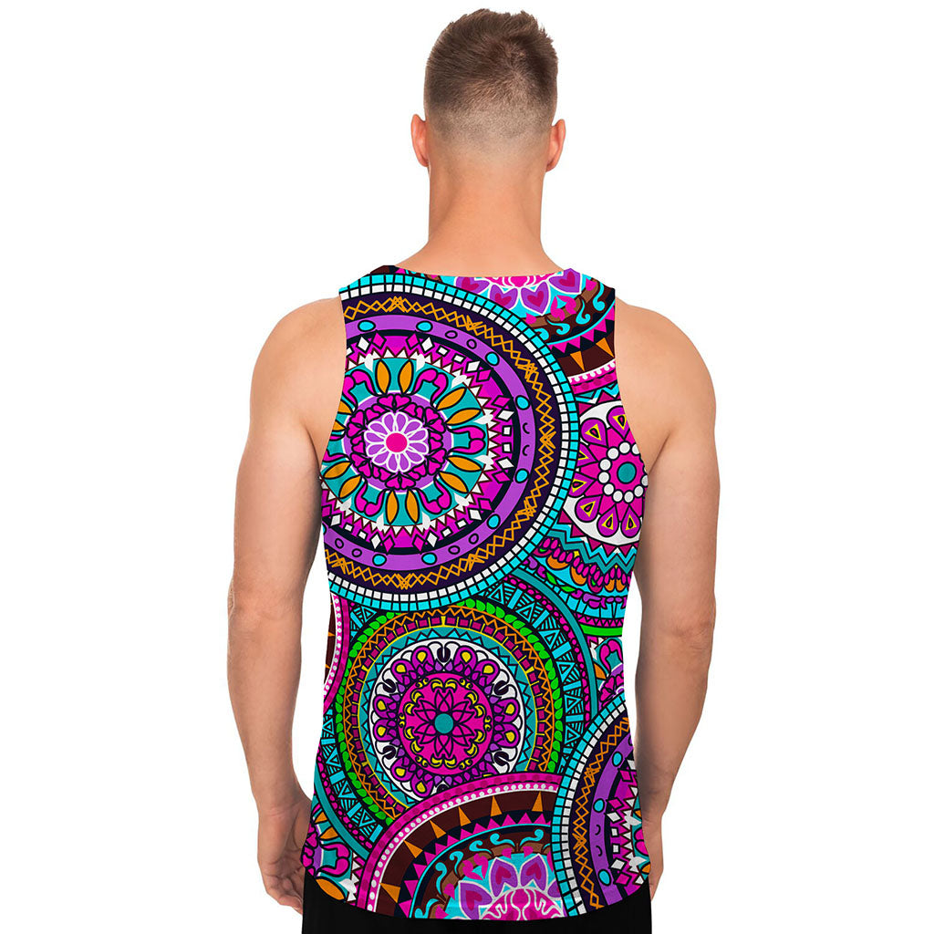 Purple Teal Circle Mandala Print Men's Tank Top