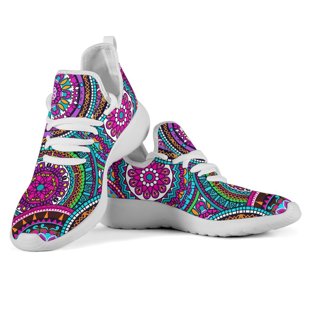 Purple Teal Circle Mandala Print Mesh Knit Shoes GearFrost