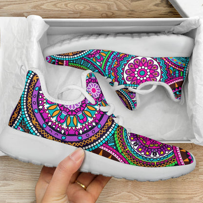 Purple Teal Circle Mandala Print Mesh Knit Shoes GearFrost