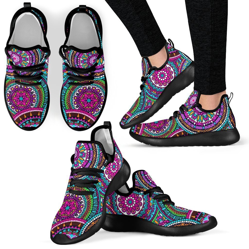 Purple Teal Circle Mandala Print Mesh Knit Shoes GearFrost
