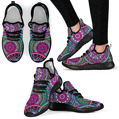 Purple Teal Circle Mandala Print Mesh Knit Shoes GearFrost