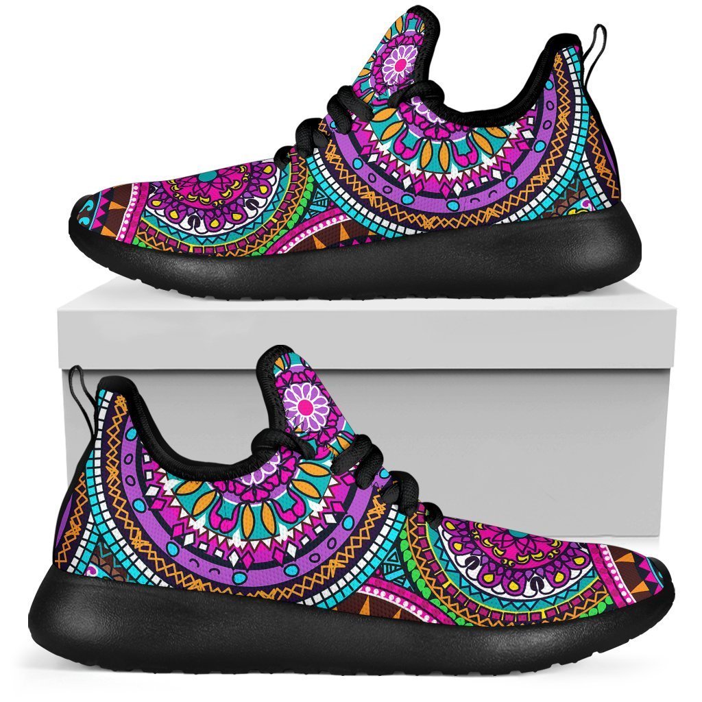 Purple Teal Circle Mandala Print Mesh Knit Shoes GearFrost