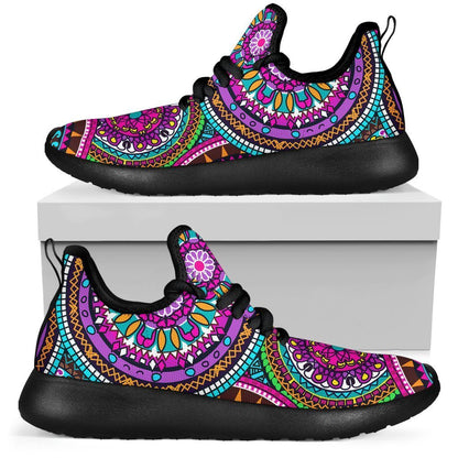 Purple Teal Circle Mandala Print Mesh Knit Shoes GearFrost