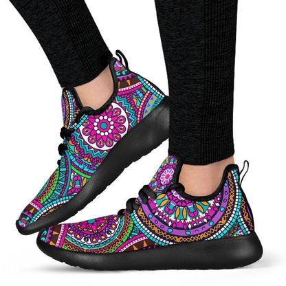 Purple Teal Circle Mandala Print Mesh Knit Shoes GearFrost