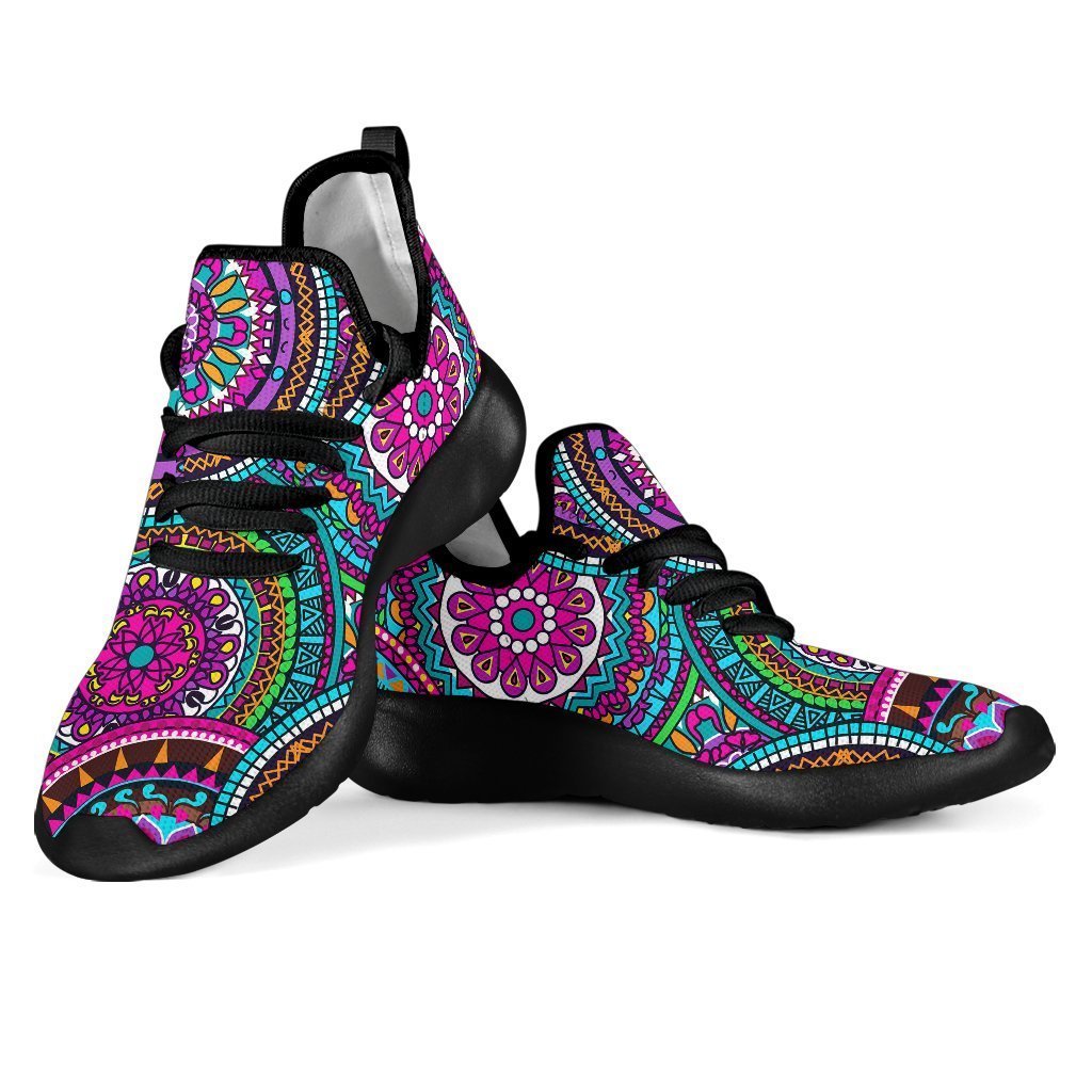 Purple Teal Circle Mandala Print Mesh Knit Shoes GearFrost