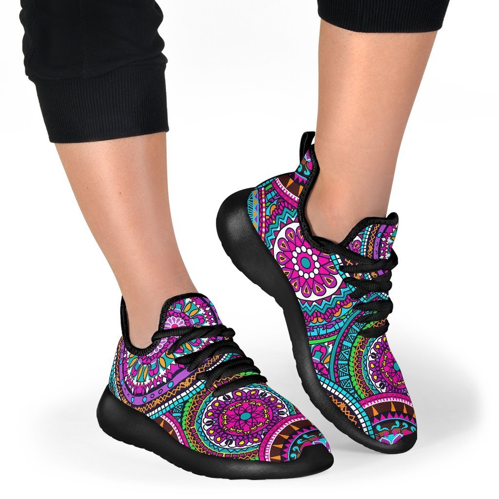 Purple Teal Circle Mandala Print Mesh Knit Shoes GearFrost