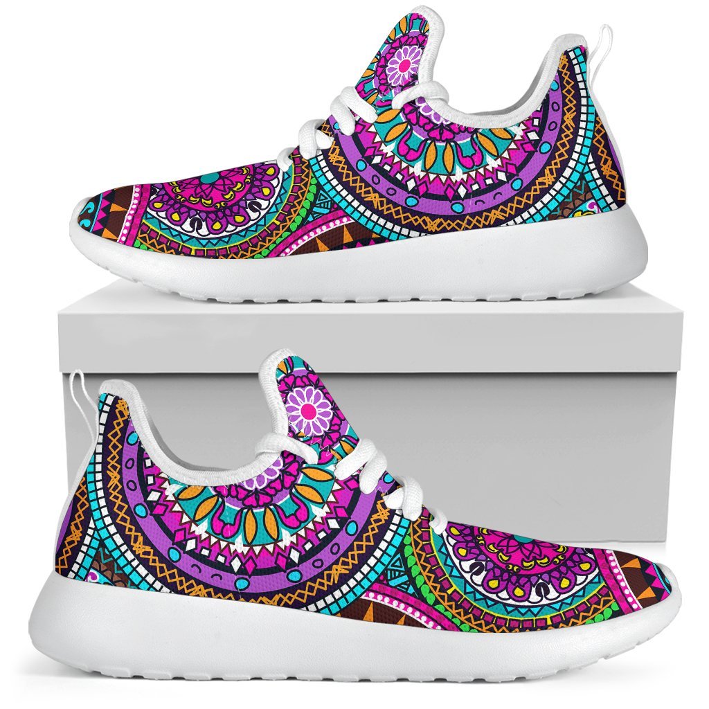 Purple Teal Circle Mandala Print Mesh Knit Shoes GearFrost