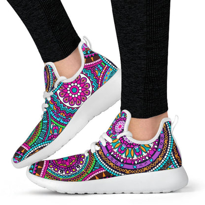 Purple Teal Circle Mandala Print Mesh Knit Shoes GearFrost