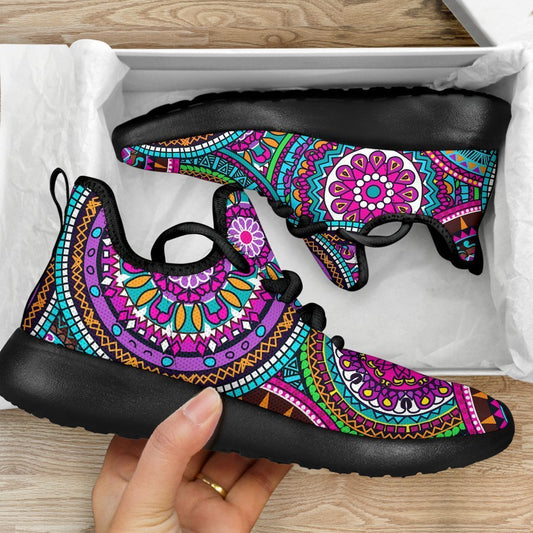 Purple Teal Circle Mandala Print Mesh Knit Shoes GearFrost