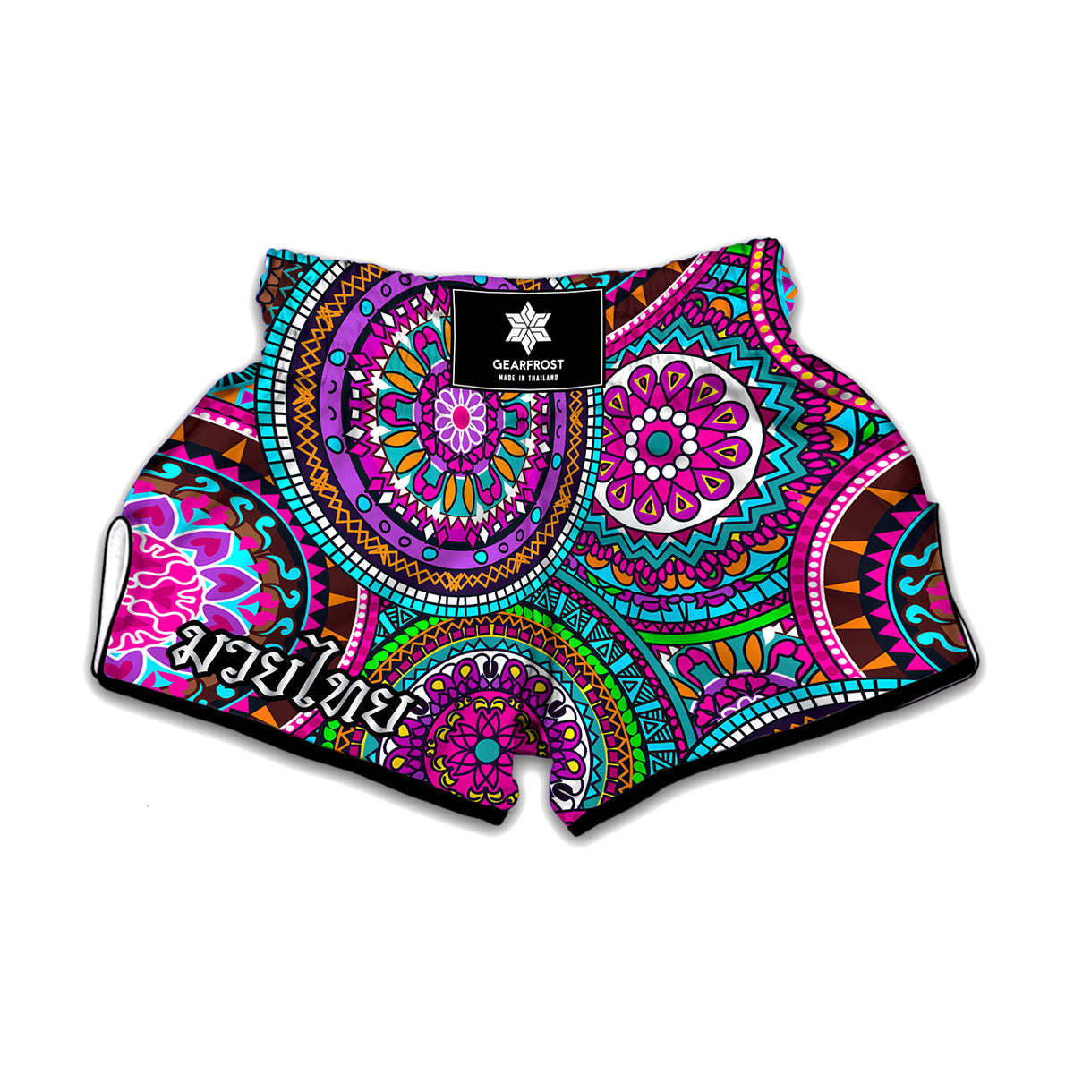 Purple Teal Circle Mandala Print Muay Thai Boxing Shorts